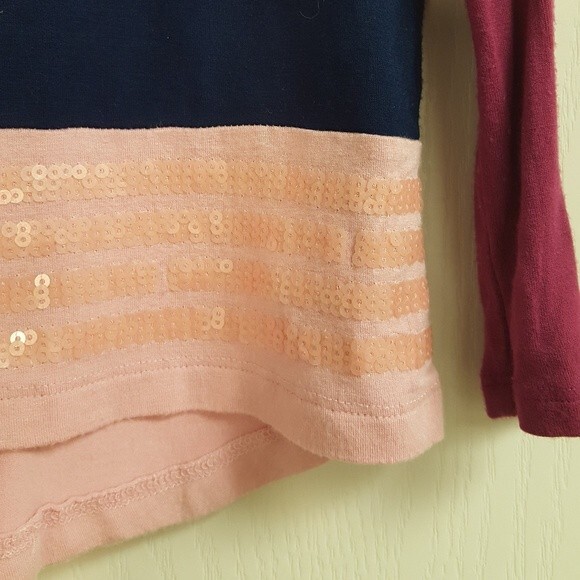 Design History Sequin Stripe Pink Blue Hi Lo Shirt - Picture 2 of 2